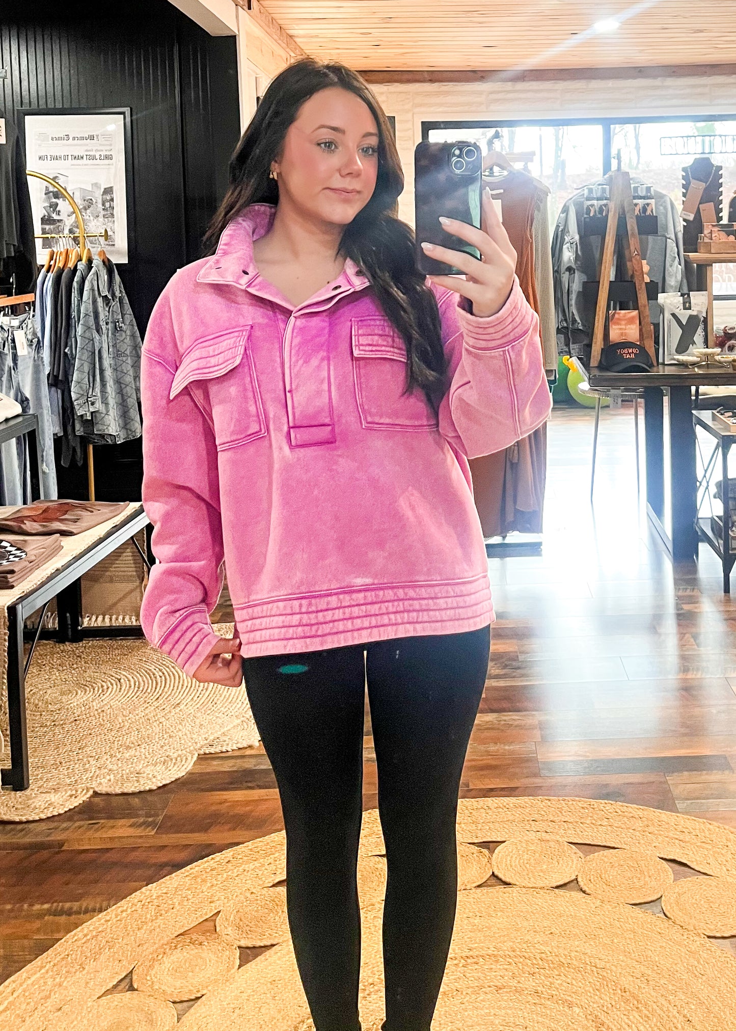 Reina Acid Wash Pullover - Pink