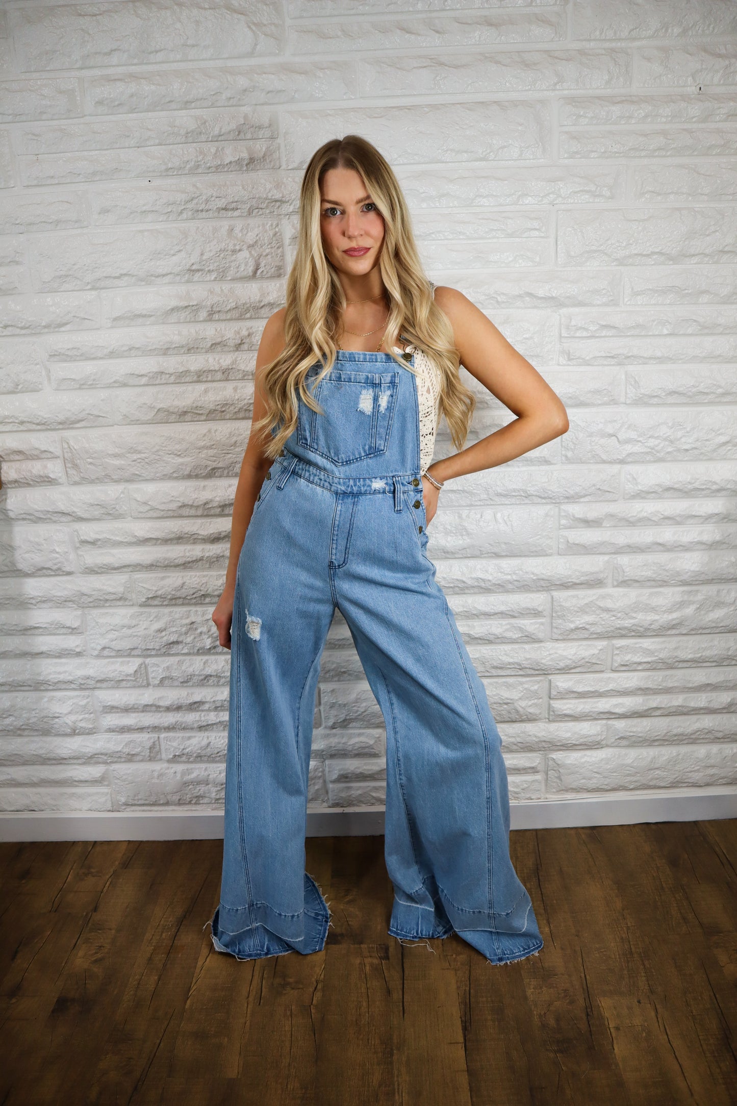 Wide Leg Distressed Denim Overalls