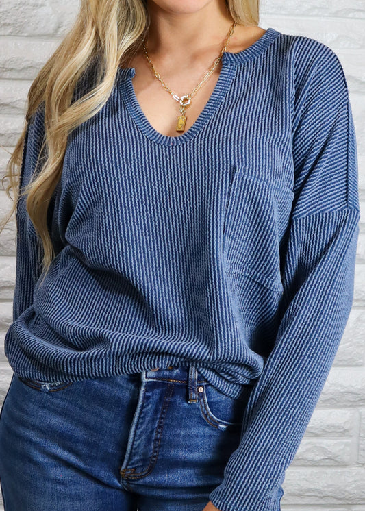 Essential Wave Ribbed Top - Midnight Blue