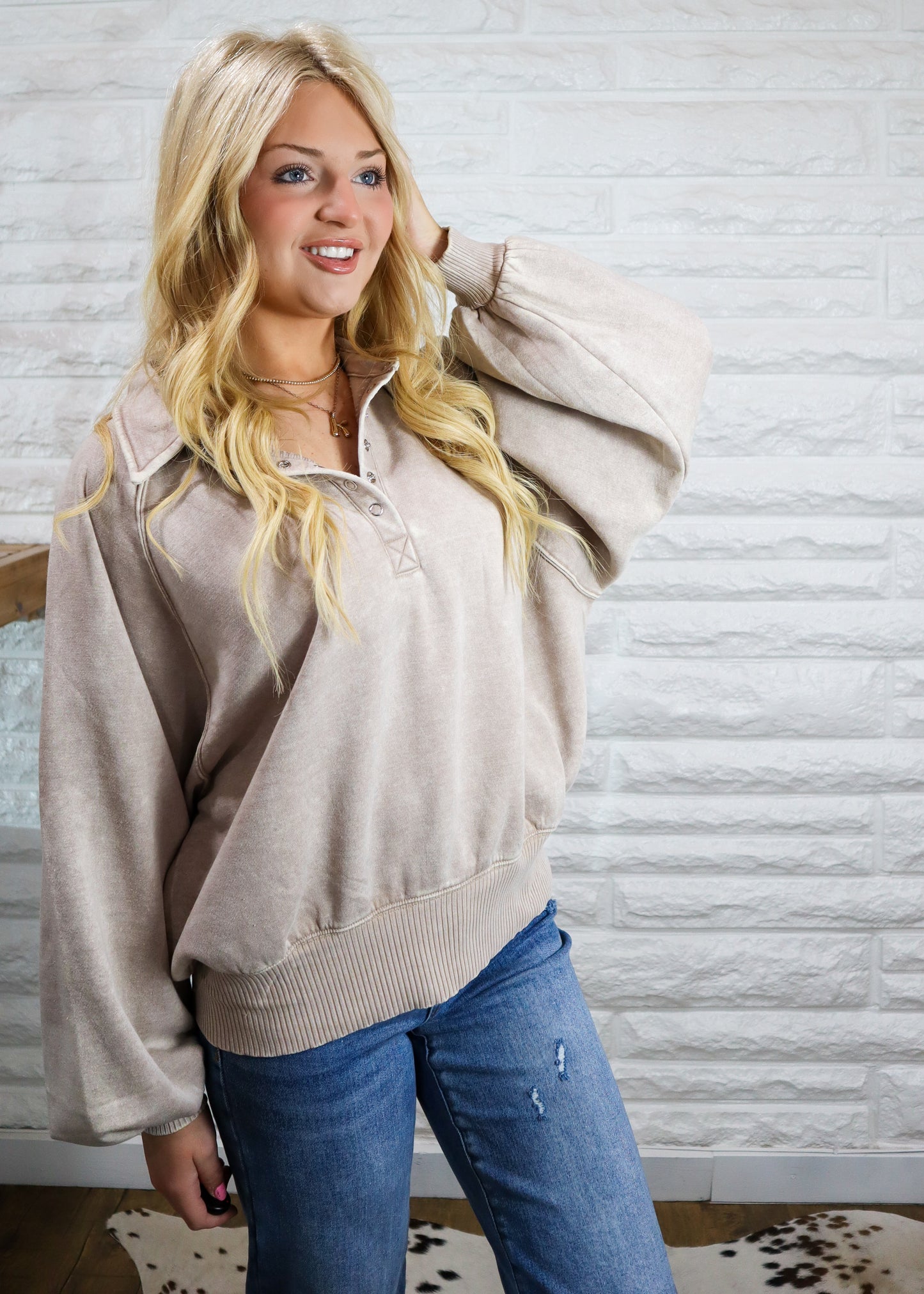Finally Fall Acid Wash Pullover - Ash Mocha
