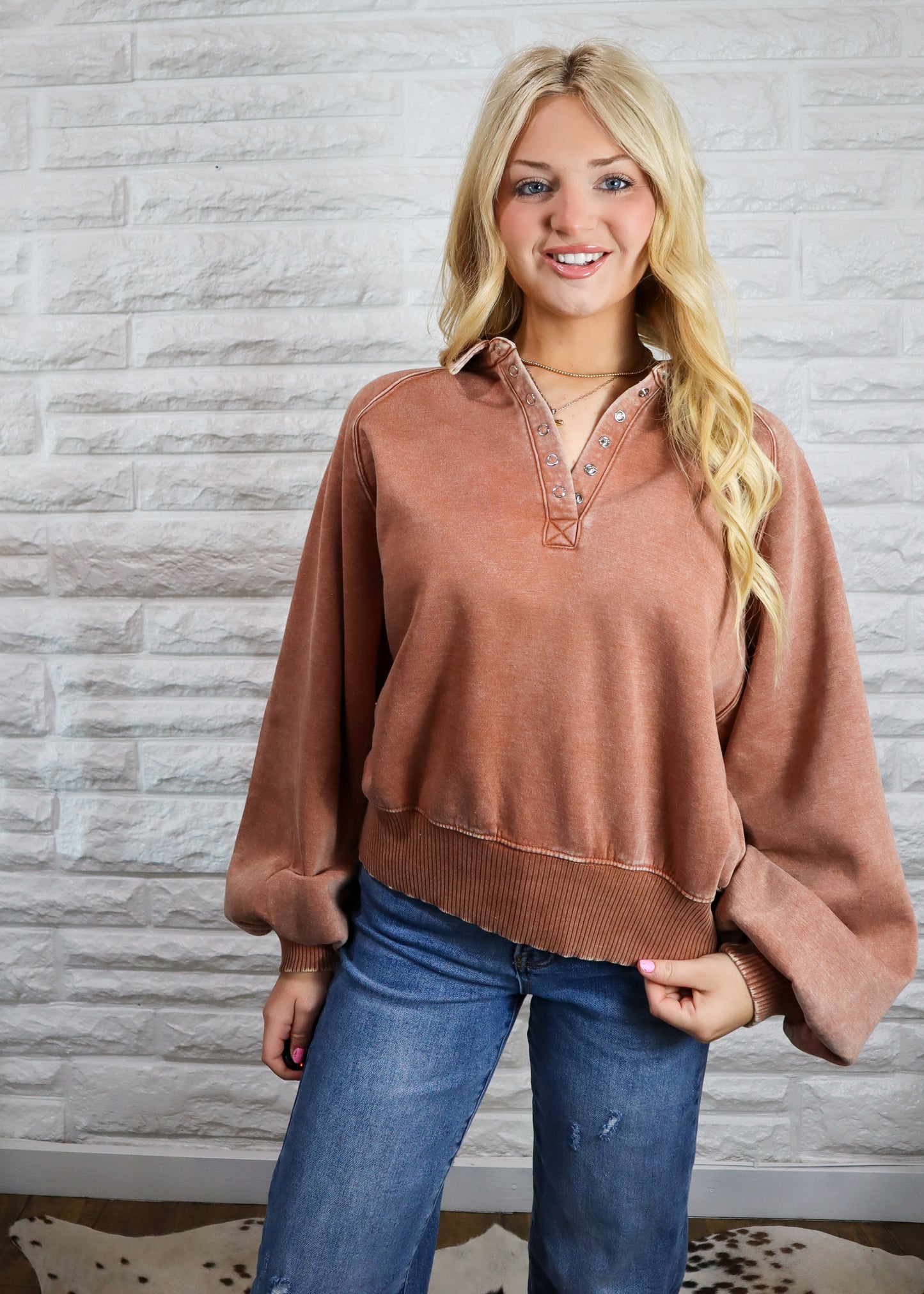 Finally Fall Acid Wash Pullover - Rust