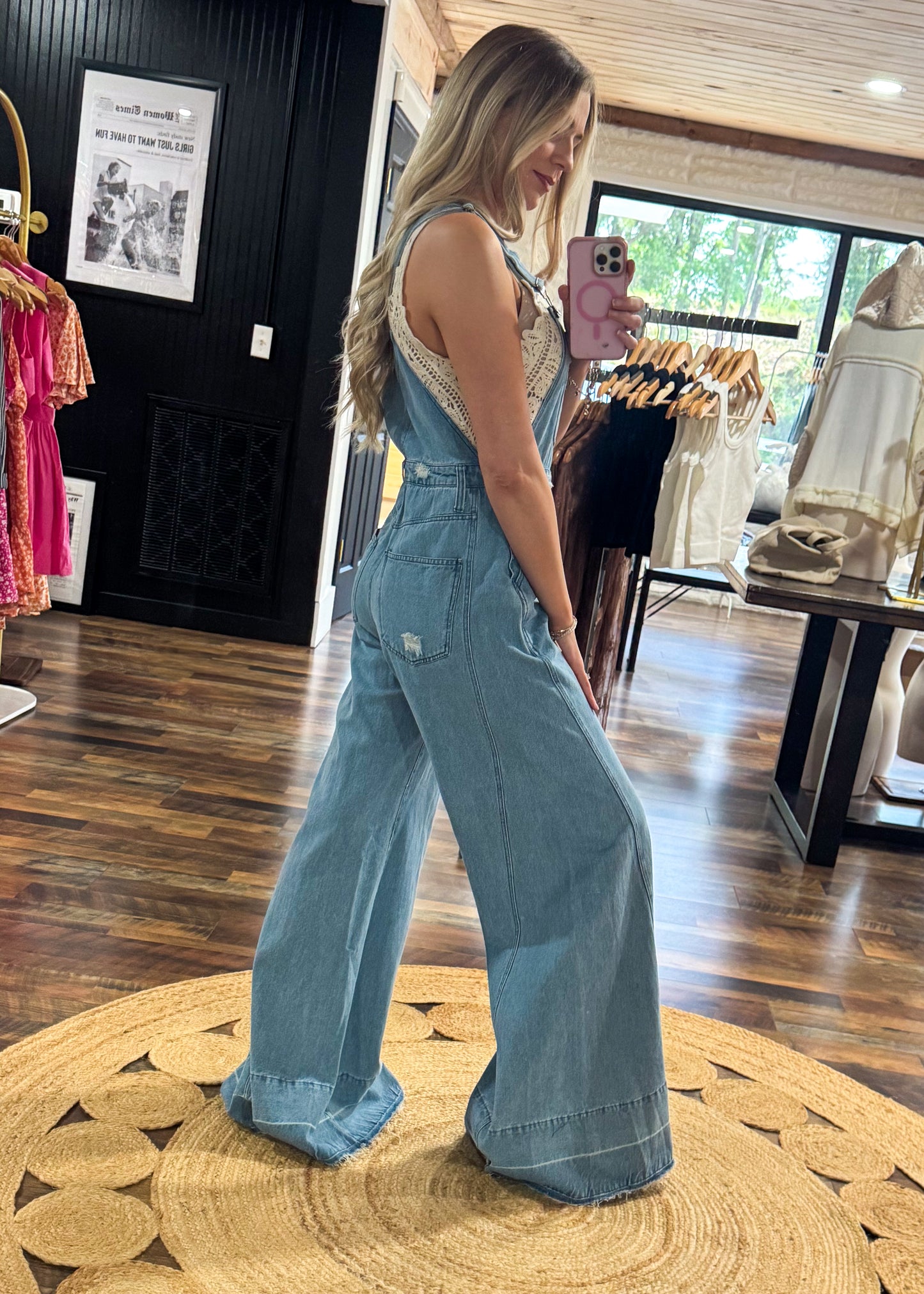 Wide Leg Distressed Denim Overalls