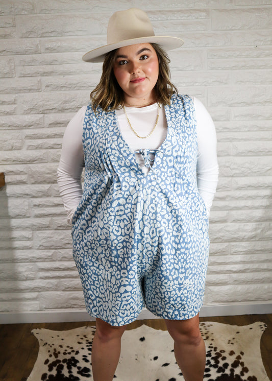 Evie Leopard Denim Romper
