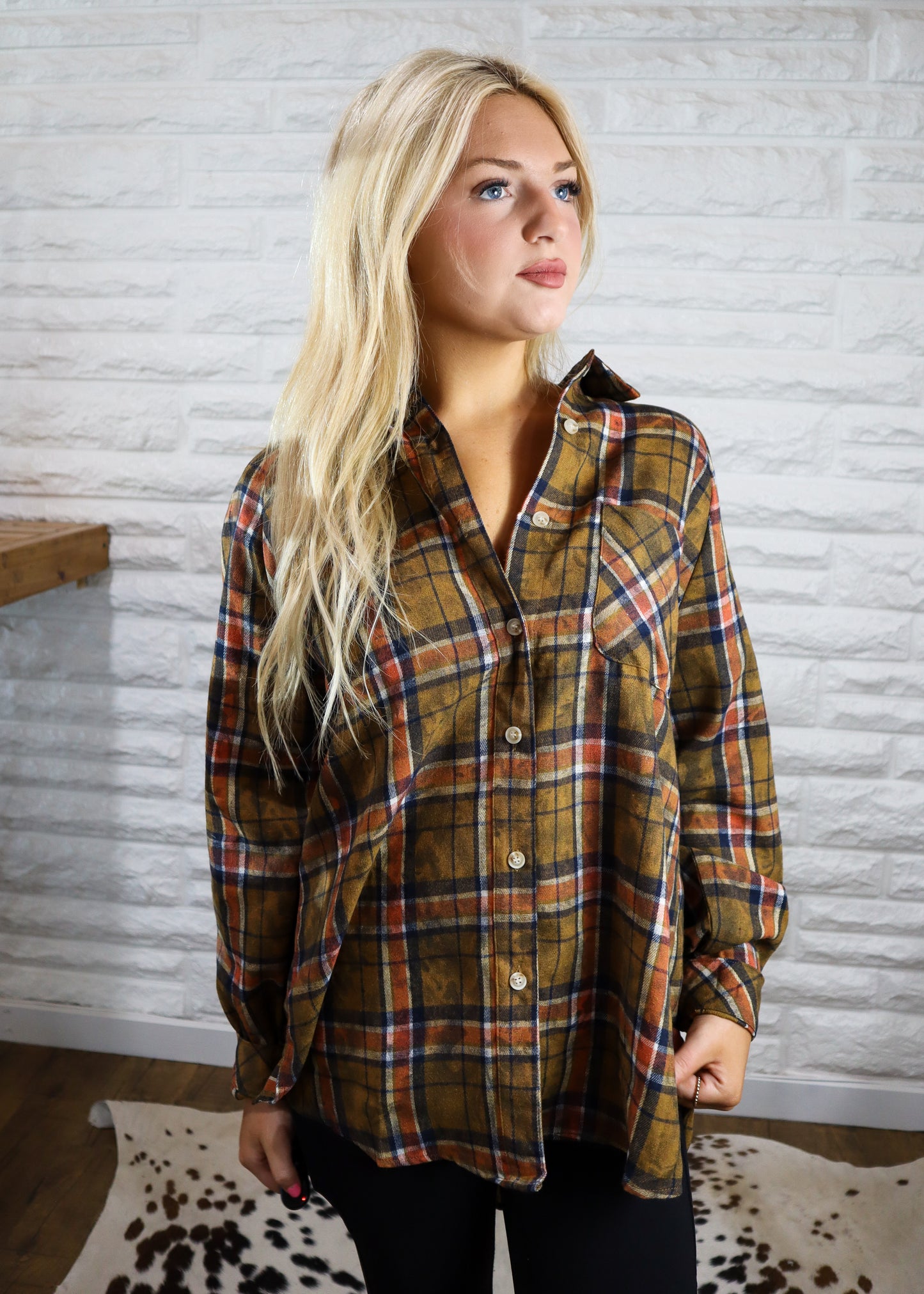 Laura Plaid Flannel Button Down - Camel