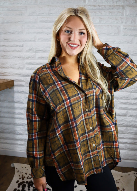Laura Plaid Flannel Button Down - Camel