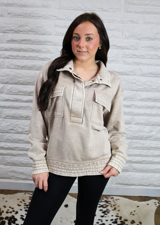 Reina Acid Wash Pullover - Ash Mocha