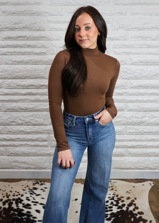 Darly Mock Neck Bodysuit - Chocolate