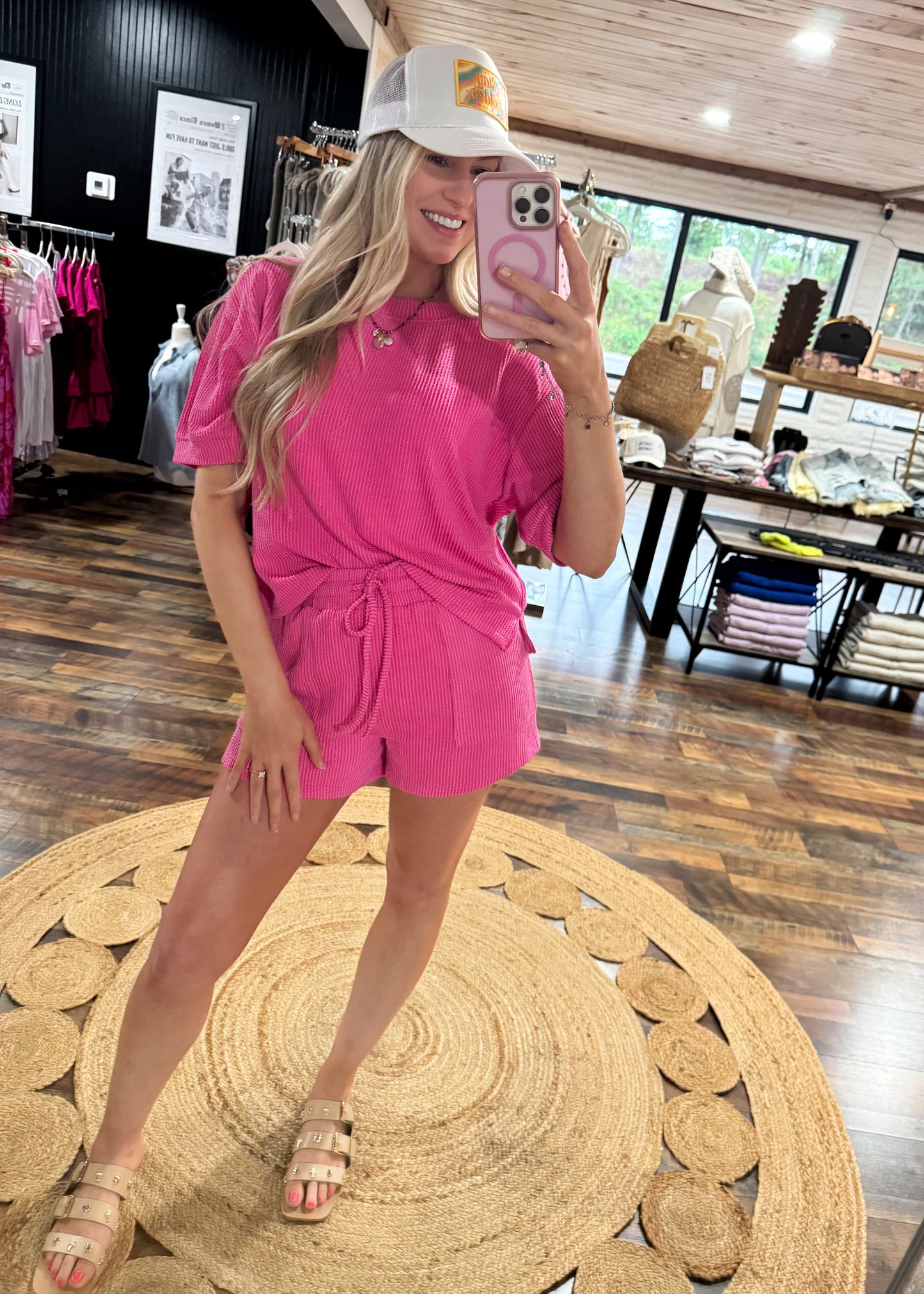 Saturdays Ribbed Set - Hot Pink