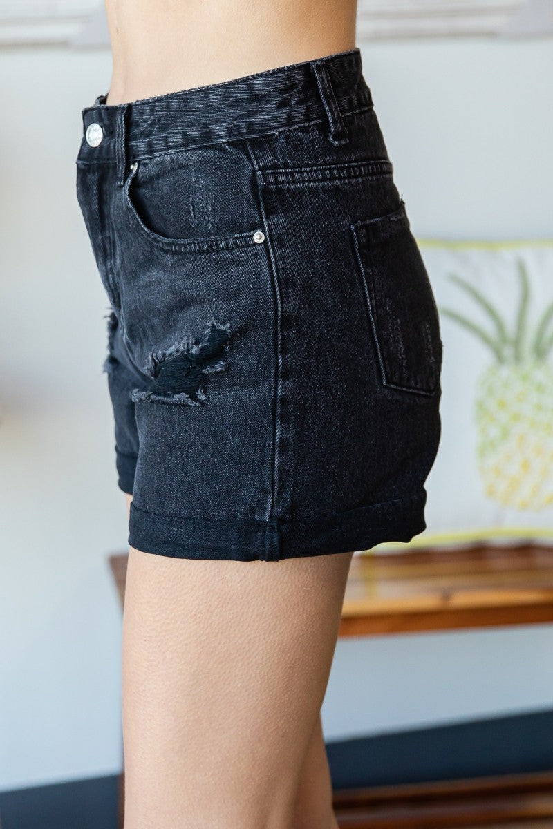 Briley Distressed Denim Shorts - Black