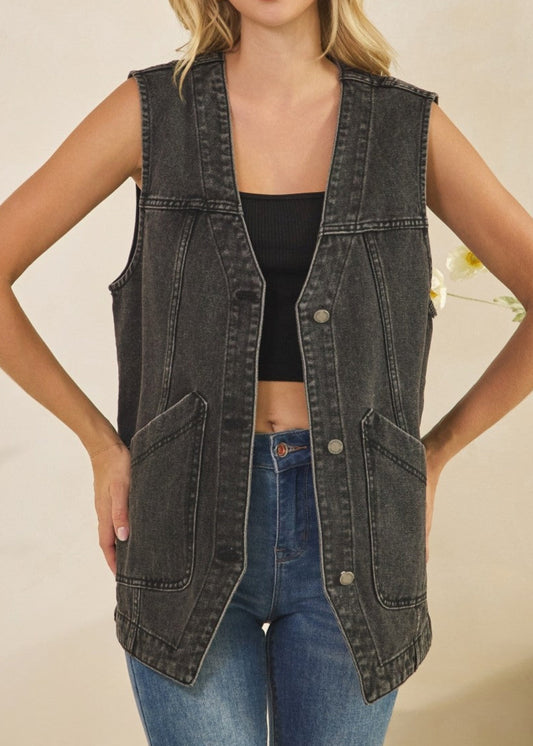 Everyday Edge Denim Vest - Black